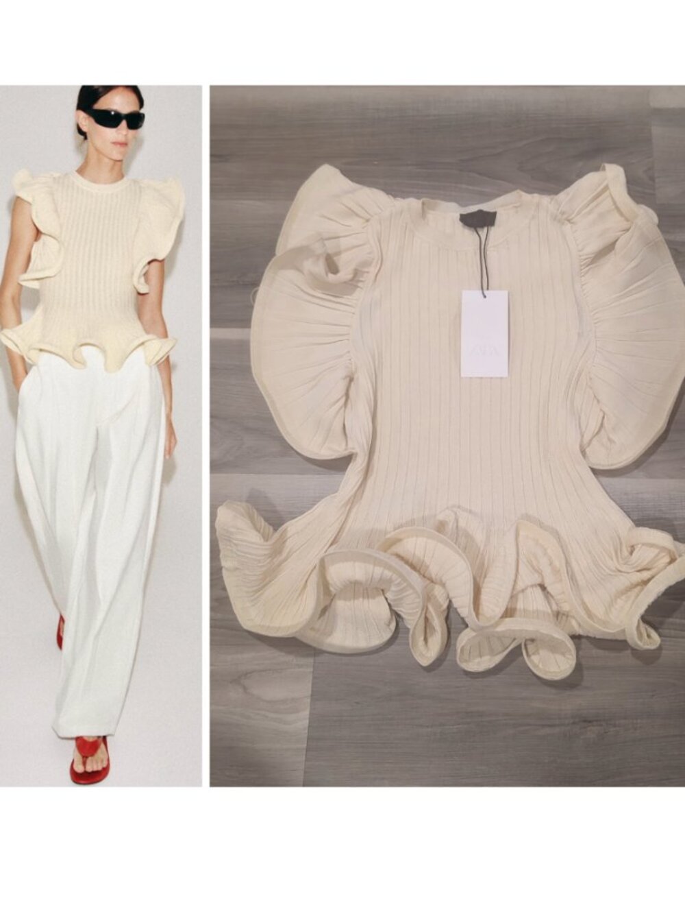 Zara | Wavy Trim Sleeveless Knit Top In Ecru